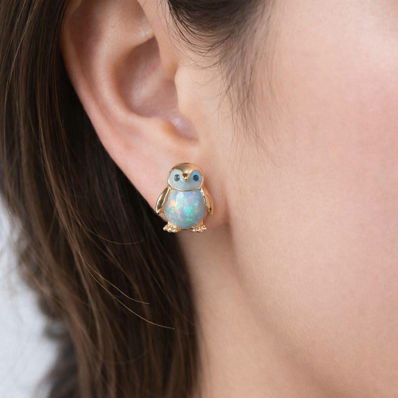 Boucles d'oreilles Olivenorma Tiny Frog Pingouin Cygne Opale Blanche de Feu, cadeau pour les amoureux des animaux - image 10