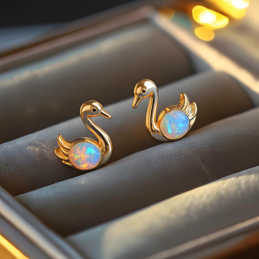 Boucles d'oreilles Olivenorma Tiny Frog Pingouin Cygne Opale Blanche de Feu, cadeau pour les amoureux des animaux - image 18