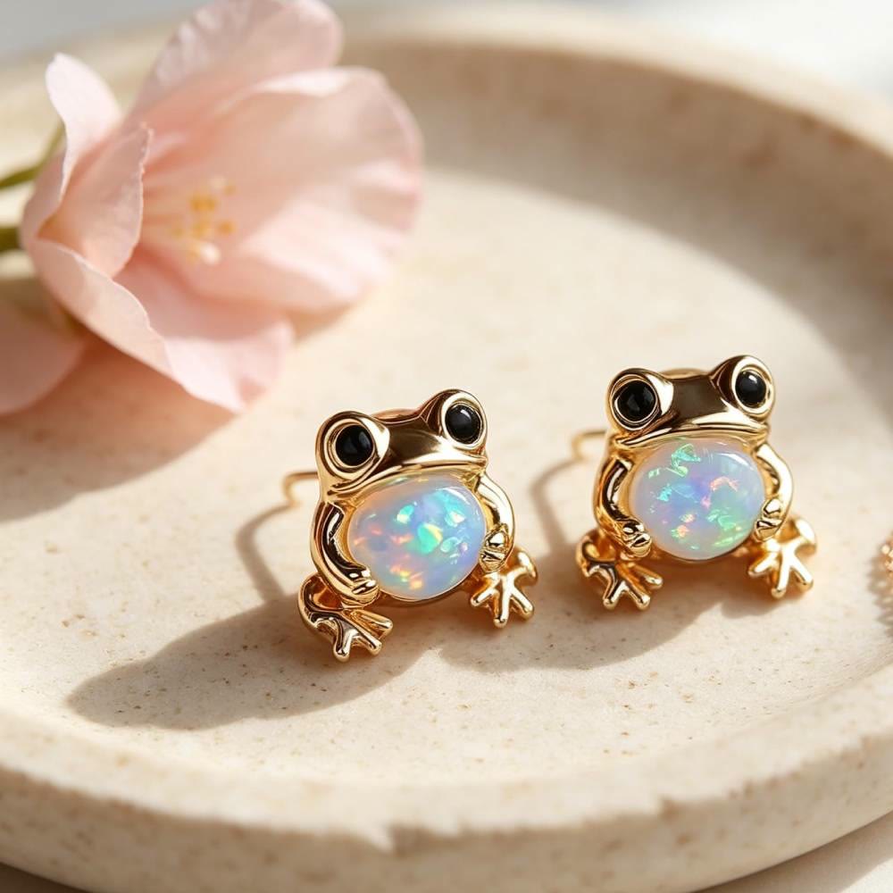 Boucles d'oreilles Olivenorma Tiny Frog Pingouin Cygne Opale Blanche de Feu, cadeau pour les amoureux des animaux - image 2