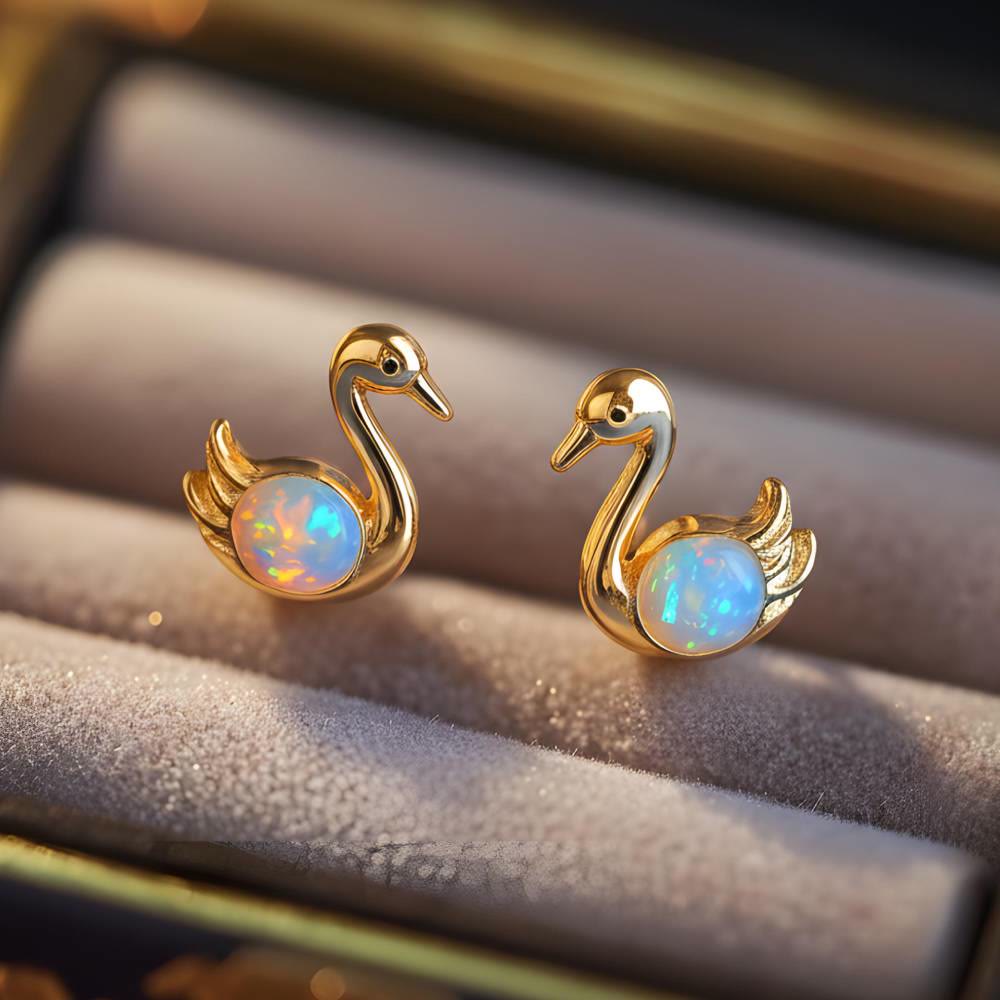 Boucles d'oreilles Olivenorma Tiny Frog Pingouin Cygne Opale Blanche de Feu, cadeau pour les amoureux des animaux - image 17