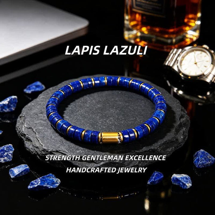 Bracelet Olivenorma en pierres naturelles avec perles et symbole de protection - Lapis-lazuli et magnétite - image 28