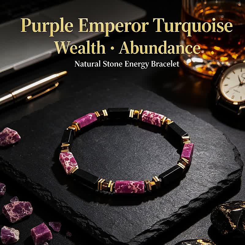 Bracelet Olivenorma en pierres naturelles avec perles et symbole de protection - Jaspe impérial violet et obsidienne - image 21
