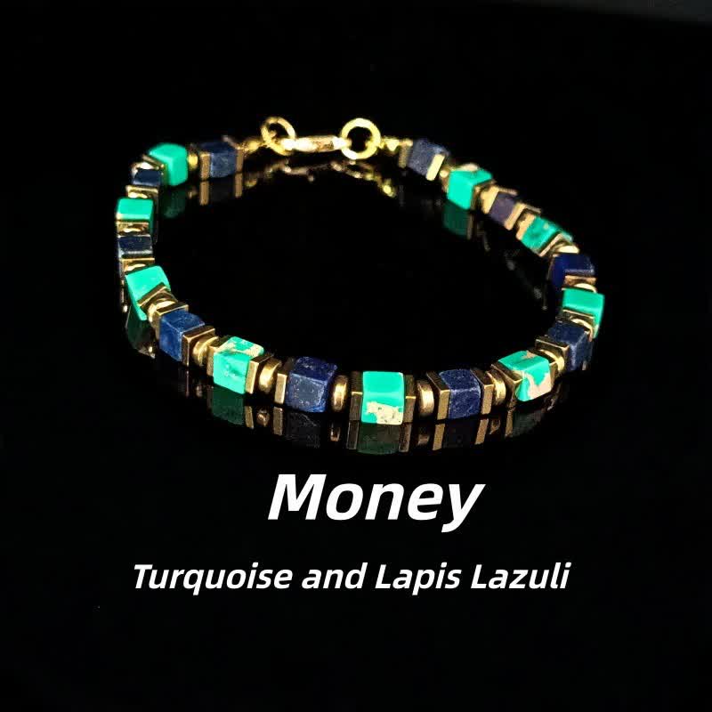 Bracelet Olivenorma en pierres naturelles avec perles et symbole de protection - Turquoise bleue et lapis-lazuli - image 13