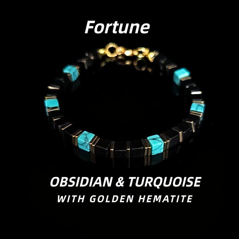 Bracelet Olivenorma en pierres naturelles avec perles et symbole de protection - Obsidienne et turquoise - image 10