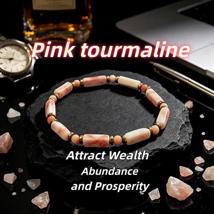Bracelet Olivenorma en pierres naturelles avec perles et symbole de protection - Tourmaline rose - image 30