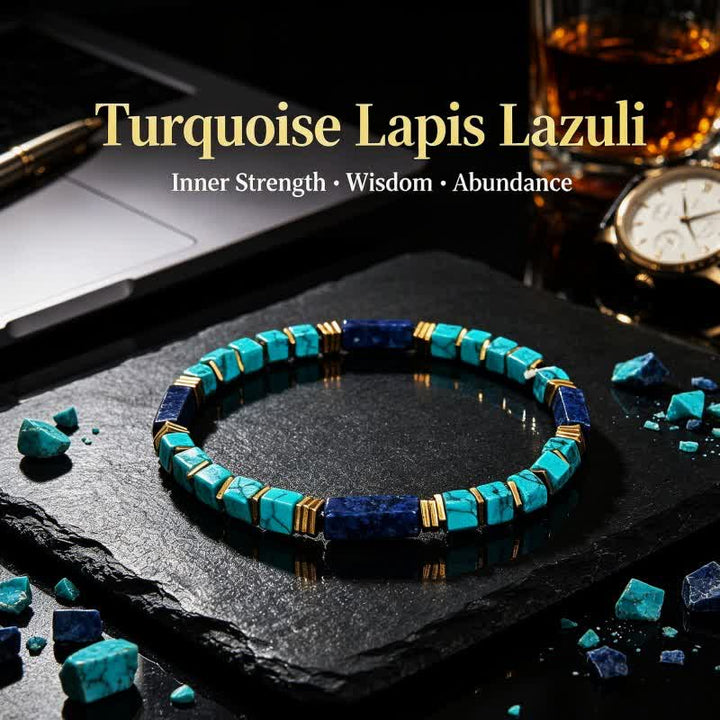 Bracelet Olivenorma en pierres naturelles avec perles et symbole de protection - Turquoise et lapis-lazuli - image 24