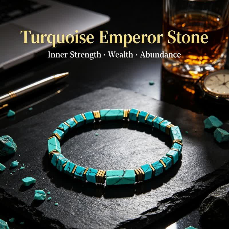 Bracelet Olivenorma en pierres naturelles avec perles et symbole de protection - Cube Turquoise - image 22