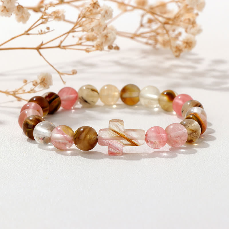 Bracelet Olivenorma en perles de pierres naturelles multicolores, au design minimaliste et symbolisant la foi - Pierre de pastèque mélangée - image 0