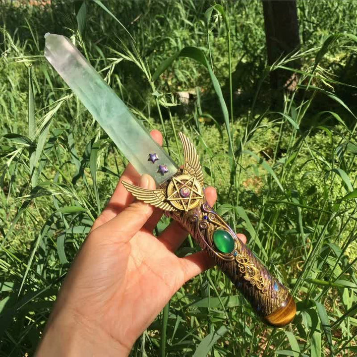 Baguette de cristal Olivenorma en fluorite, motif pentagramme, symbole de guérison spirituelle - Fluorine - image 0