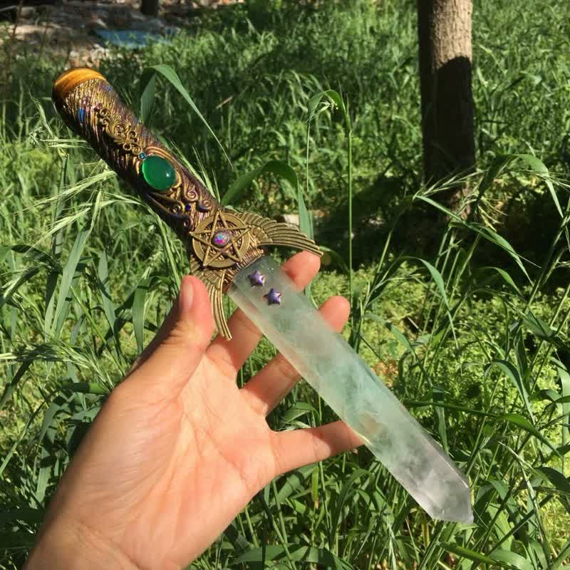 Baguette de cristal Olivenorma en fluorite, motif pentagramme, symbole de guérison spirituelle - image 3