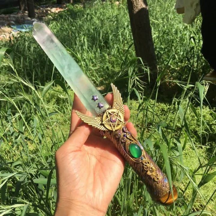 Baguette de cristal Olivenorma en fluorite, motif pentagramme, symbole de guérison spirituelle - image 1