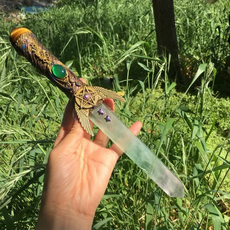 Baguette de cristal Olivenorma en fluorite, motif pentagramme, symbole de guérison spirituelle - image 4