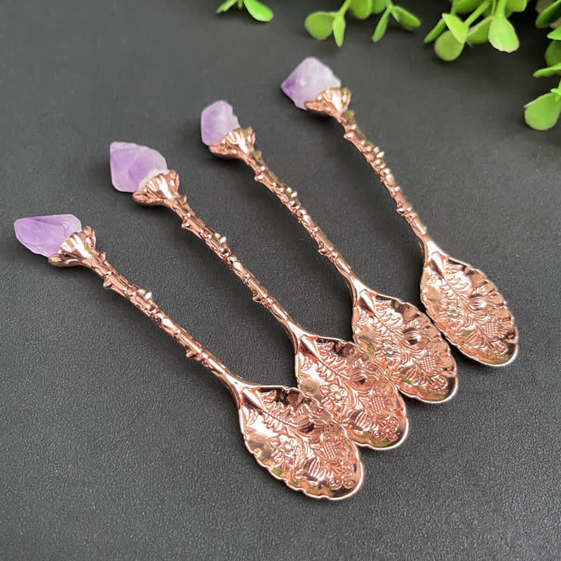 Cuillère en cristal d'améthyste Olivenorma, ornement artisanal symbolisant la clarté - Rose doré - image 2