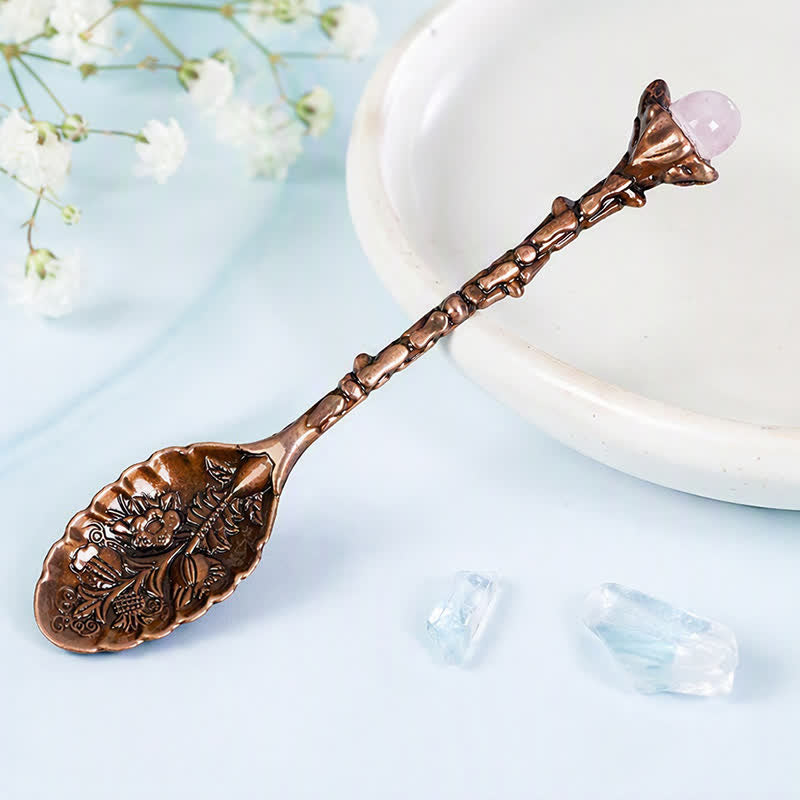 Cuillère Olivenorma en cristal assorti, motif branche, ornement symbolisant la guérison - Quartz rose - Éclats de cristal - image 7