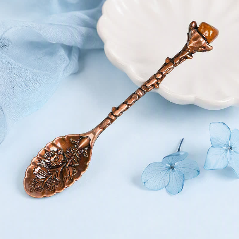 Cuillère Olivenorma en cristal assorti, motif branche, ornement symbolisant la guérison - Œil de tigre - Éclats de cristal - image 38