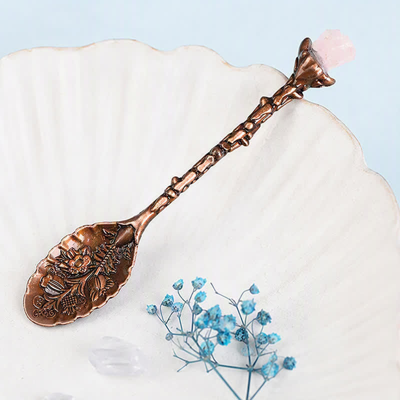 Cuillère Olivenorma en cristal assorti, motif branche, ornement symbolisant la guérison - Quartz rose - Cristal brut - image 9