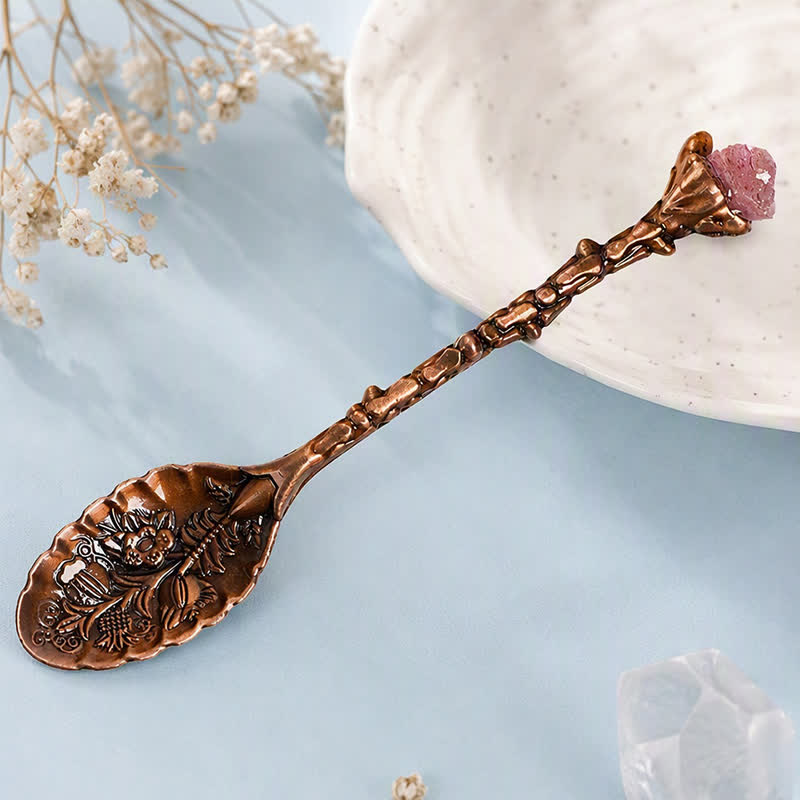 Cuillère Olivenorma en cristal assorti, motif branche, ornement symbolisant la guérison - Quartz fraise - Cristal brut - image 53