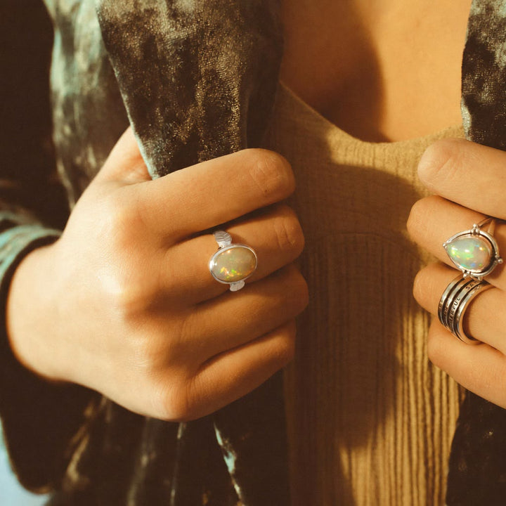 Bague Olivenorma Boho en pierre d'opale et feuille pour femme - image 3