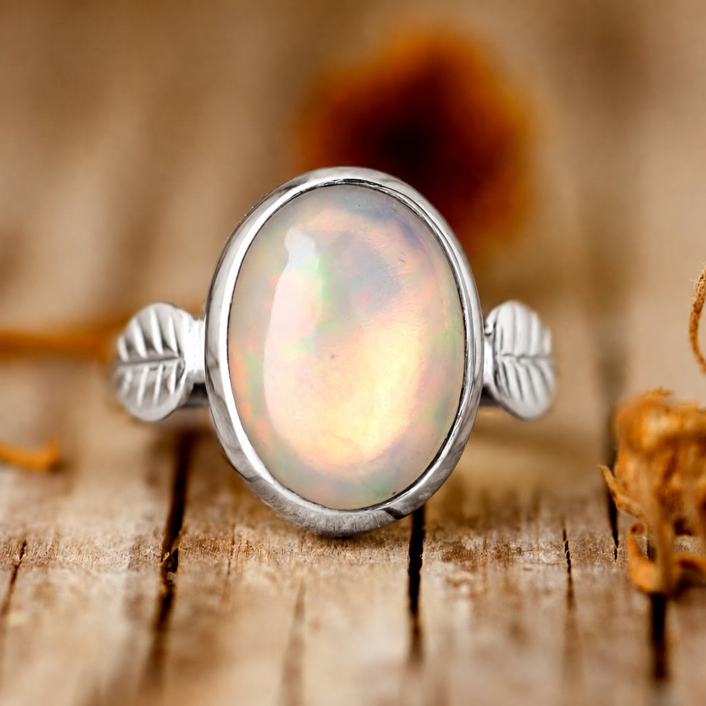 Bague Olivenorma Boho en pierre d'opale et feuille pour femme - image 4