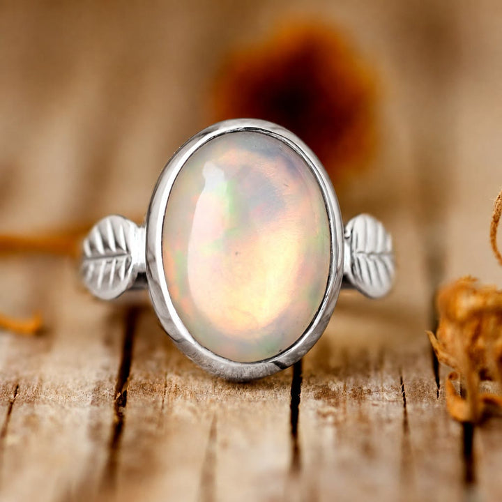 Bague Olivenorma Boho en pierre d'opale et feuille pour femme - image 4