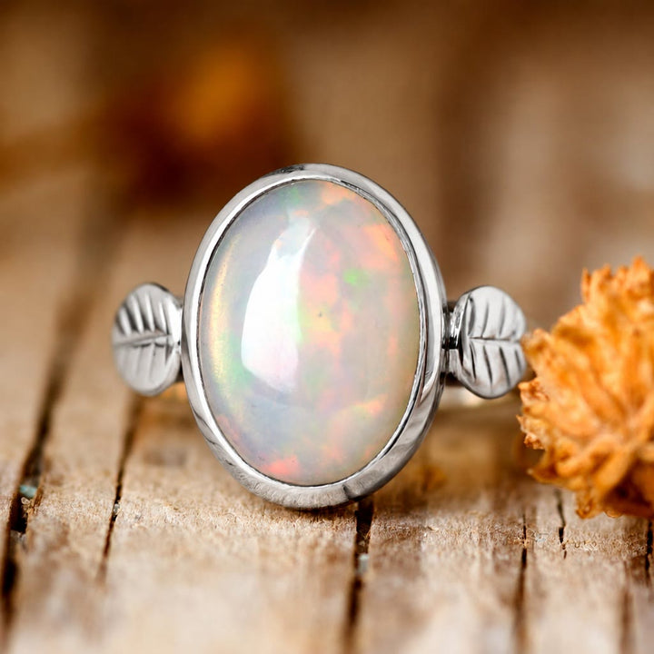 Bague Olivenorma Boho en pierre d'opale et feuille pour femme - image 5