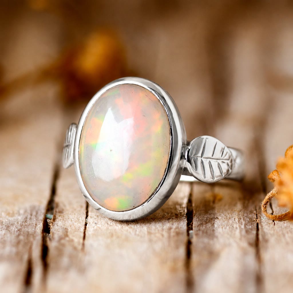 Bague Olivenorma Boho en pierre d'opale et feuille pour femme - image 6