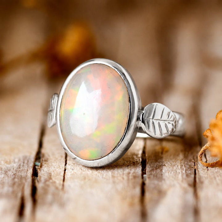Bague Olivenorma Boho en pierre d'opale et feuille pour femme - image 6