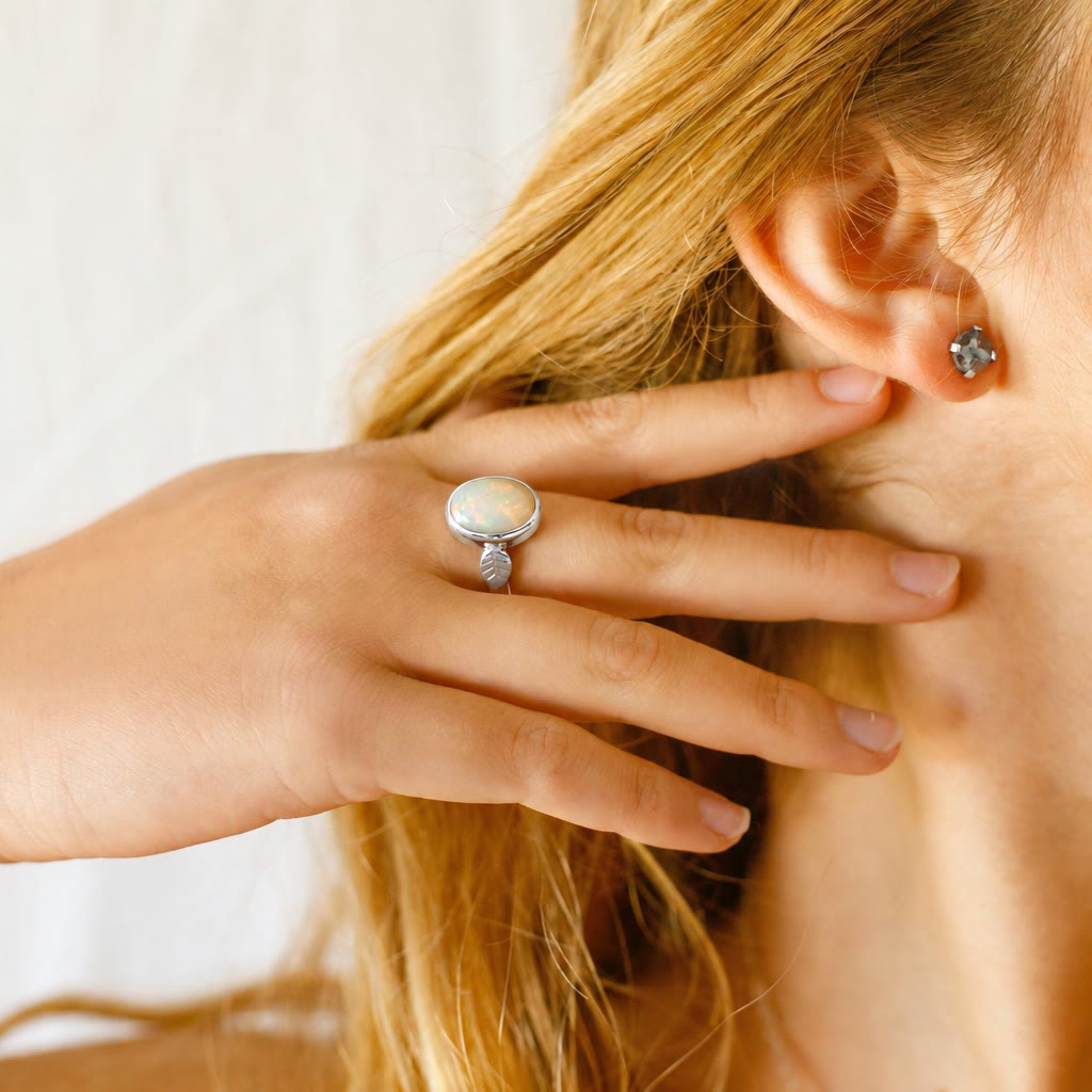 Bague Olivenorma Boho en pierre d'opale et feuille pour femme - image 1