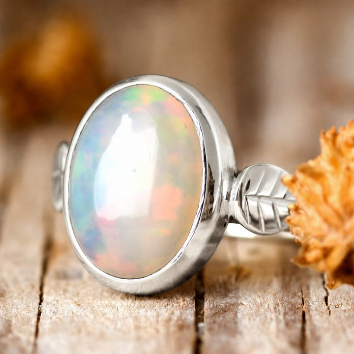Bague Olivenorma Boho en pierre d'opale et feuille pour femme - US 13 - image 0