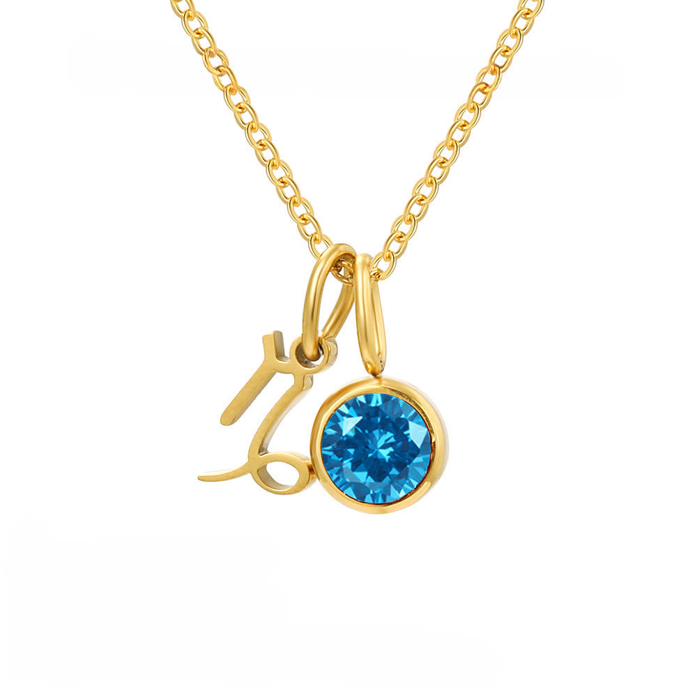 Collier en acier inoxydable avec pierre de naissance et runes du zodiaque Olivenorma - Capricorne - image 1