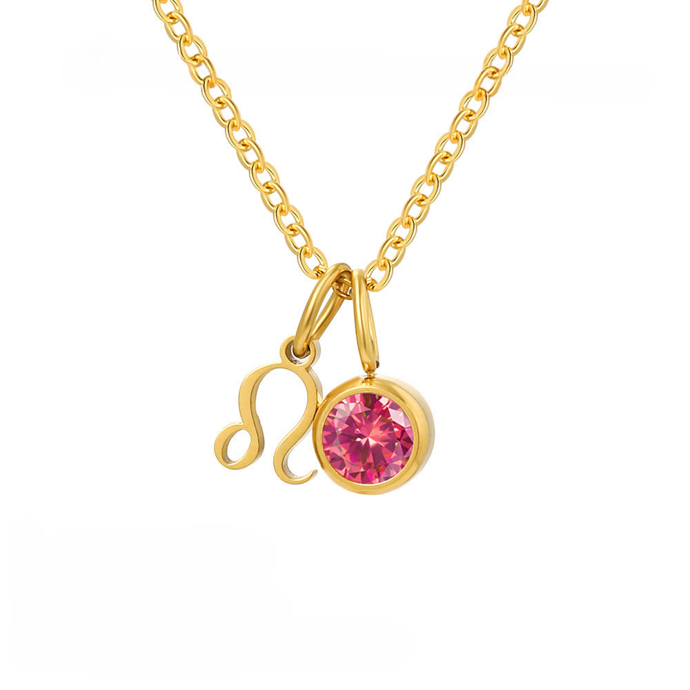 Collier en acier inoxydable avec pierre de naissance et runes du zodiaque Olivenorma - Lion - image 8