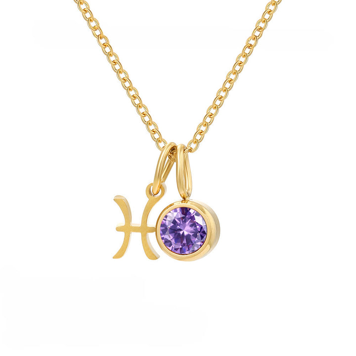 Collier en acier inoxydable avec pierre de naissance et runes du zodiaque Olivenorma - Poissons - image 3