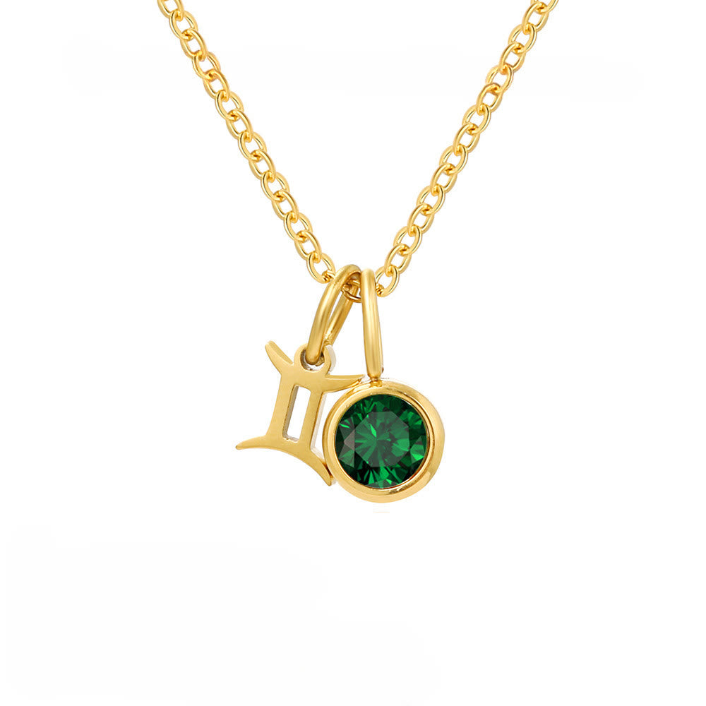 Collier en acier inoxydable avec pierre de naissance et runes du zodiaque Olivenorma - Gémeaux - image 6