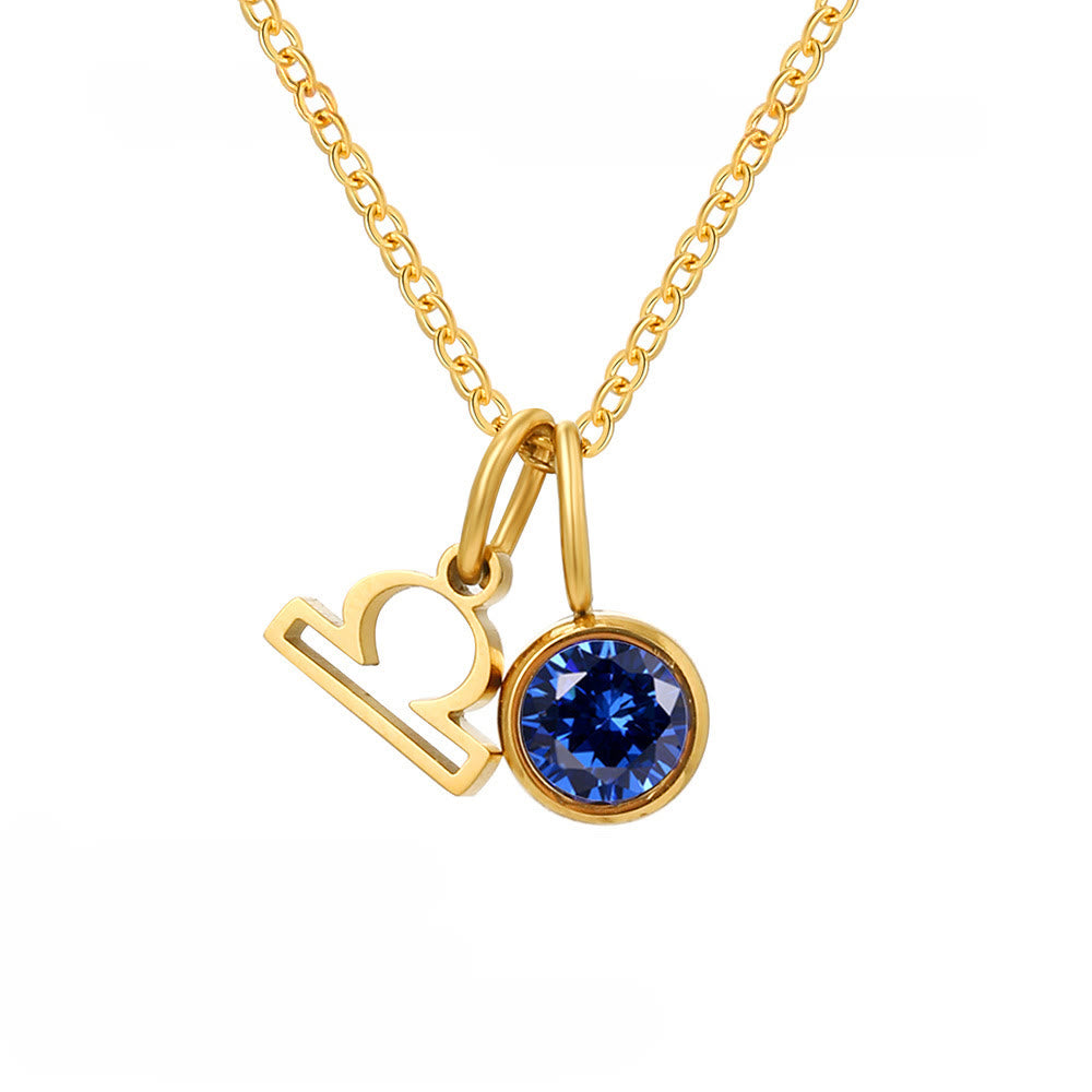 Collier en acier inoxydable avec pierre de naissance et runes du zodiaque Olivenorma - Balance - image 10