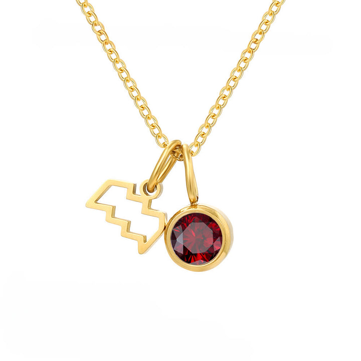 Collier en acier inoxydable avec pierre de naissance et runes du zodiaque Olivenorma - Verseau - image 2