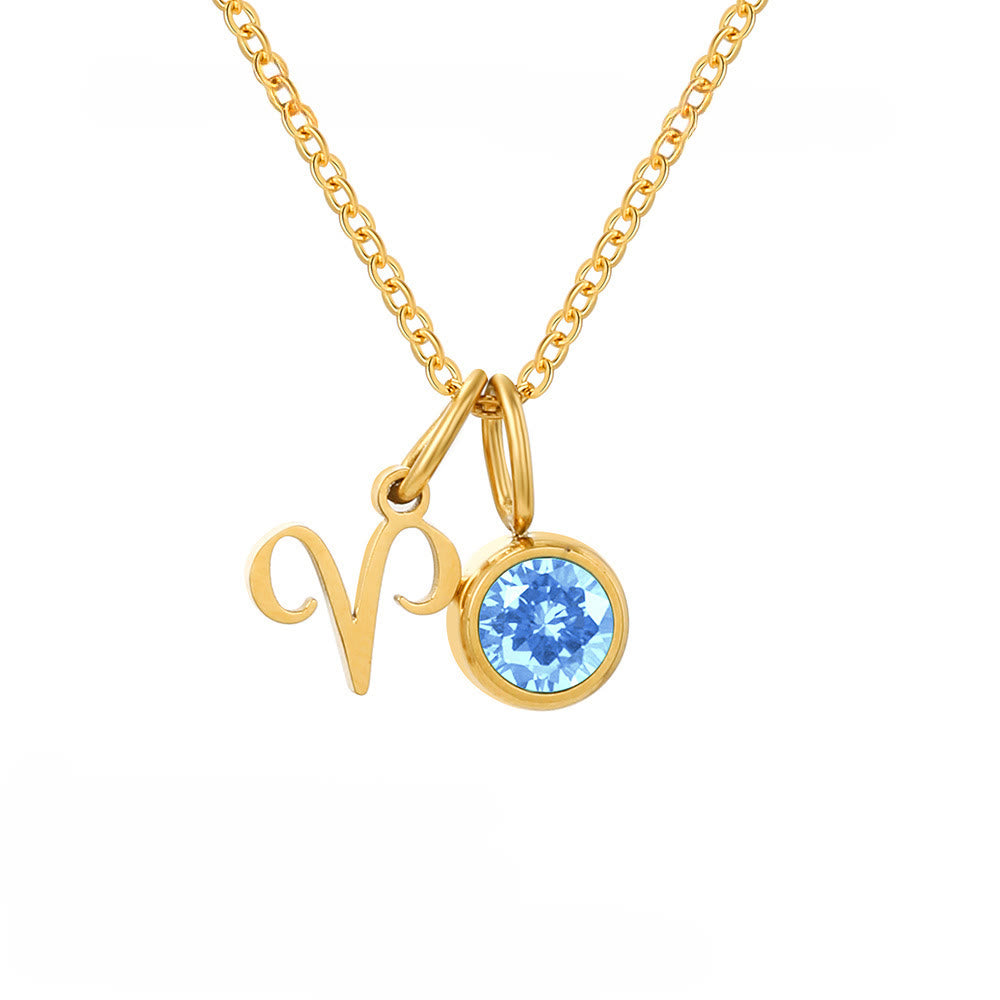 Collier en acier inoxydable avec pierre de naissance et runes du zodiaque Olivenorma - Bélier - image 4