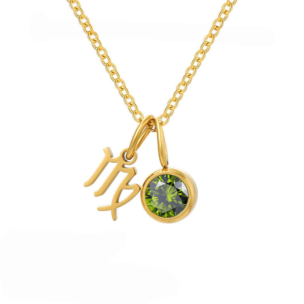 Collier en acier inoxydable avec pierre de naissance et runes du zodiaque Olivenorma - Vierge - image 9