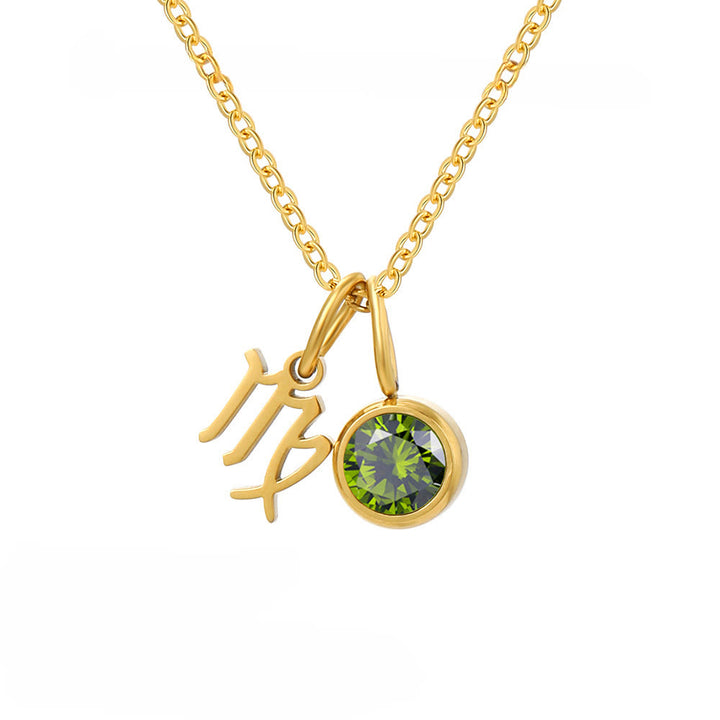Collier en acier inoxydable avec pierre de naissance et runes du zodiaque Olivenorma - Vierge - image 9