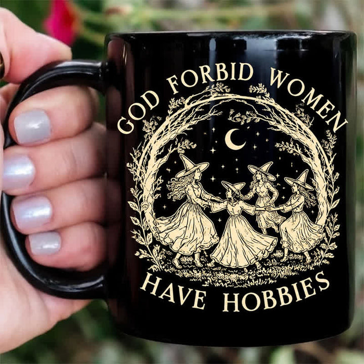 Tasse en céramique Olivenorma « Sorcières dansantes célébrant la solidarité et la liberté des femmes » - Noir - 450 ml / 15 oz - image 0