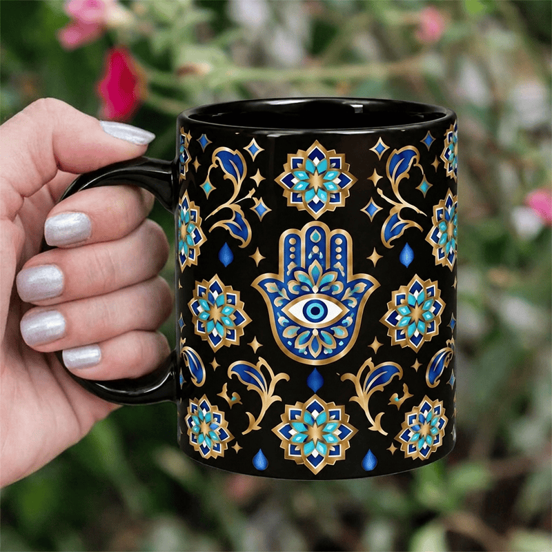 Tasse en céramique Olivenorma Hamsa Main de Hamsa Protection contre le mauvais œil - Noir - 450 ml / 15 oz - image 5