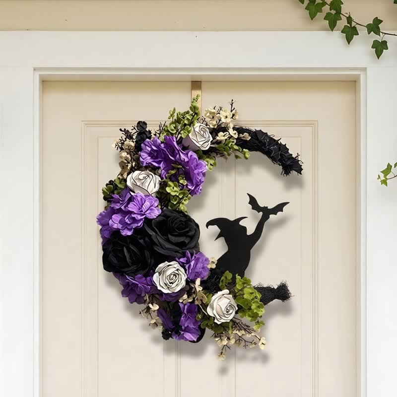 Décoration de porte Olivenorma Fleur en soie et paille Symbole de sorcière d'Halloween - image 5