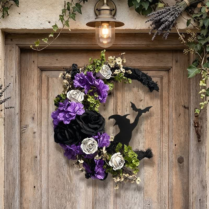 Décoration de porte Olivenorma Fleur en soie et paille Symbole de sorcière d'Halloween - image 3