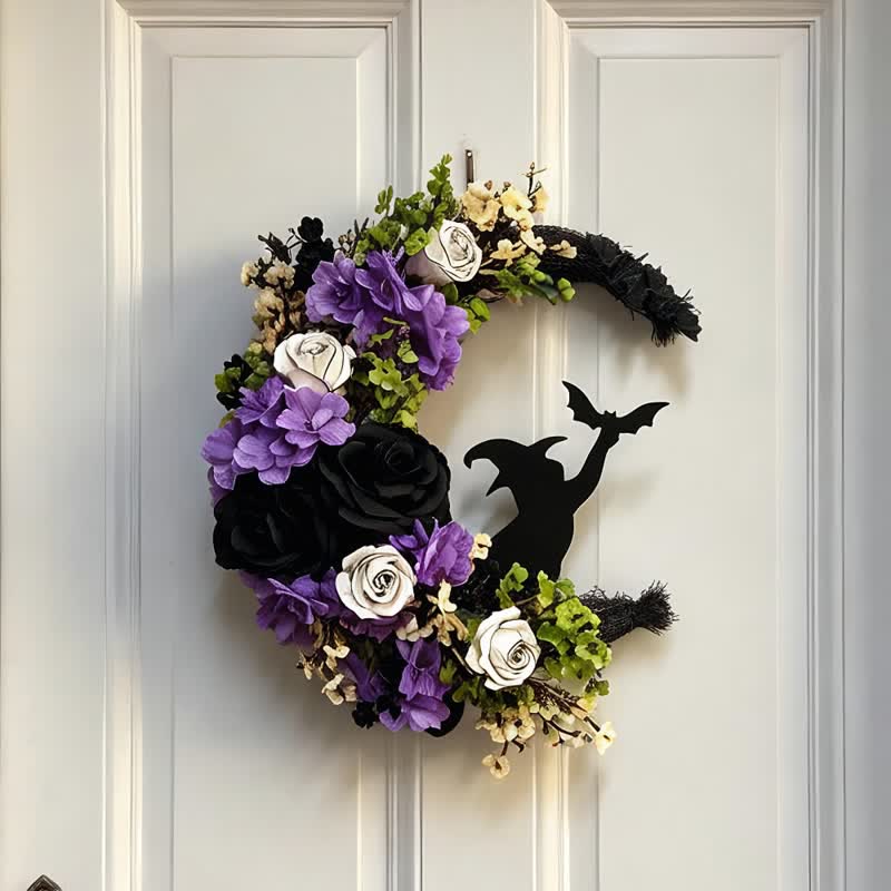Décoration de porte Olivenorma Fleur en soie et paille Symbole de sorcière d'Halloween - image 4