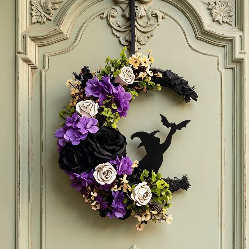 Décoration de porte Olivenorma Fleur en soie et paille Symbole de sorcière d'Halloween - image 7