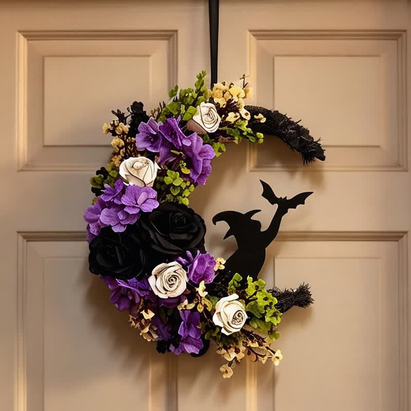 Décoration de porte Olivenorma Fleur en soie et paille Symbole de sorcière d'Halloween - image 1