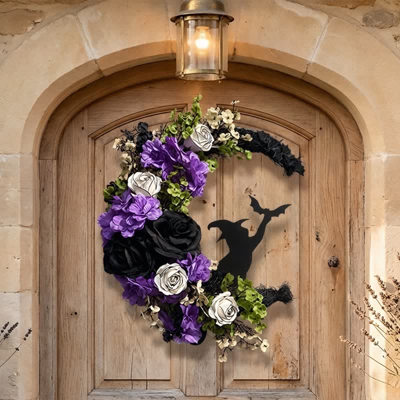 Décoration de porte Olivenorma Fleur en soie et paille Symbole de sorcière d'Halloween - image 2