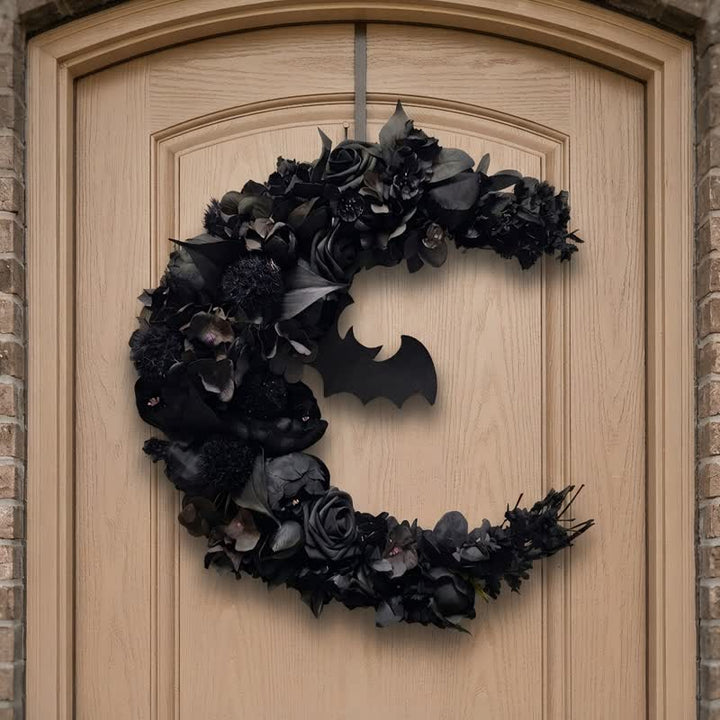 Décoration de porte Olivenorma en paille, mousse, plastique et soie, motif gothique et mystérieux en forme de fleur - Sans lumière LED - image 0