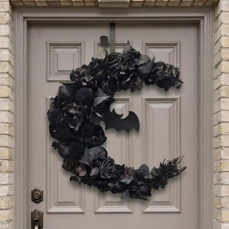 Décoration de porte Olivenorma en paille, mousse, plastique et soie, motif gothique et mystérieux en forme de fleur - image 1