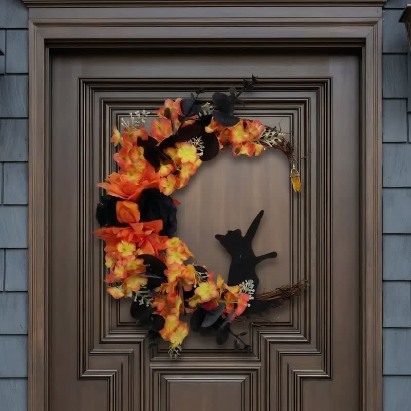 Couronne de porte Olivenorma en bois découpé et brindilles séchées en plastique, symbole mystérieux de protection, idéale pour décorer un chat. - Orange-rouge - image 0