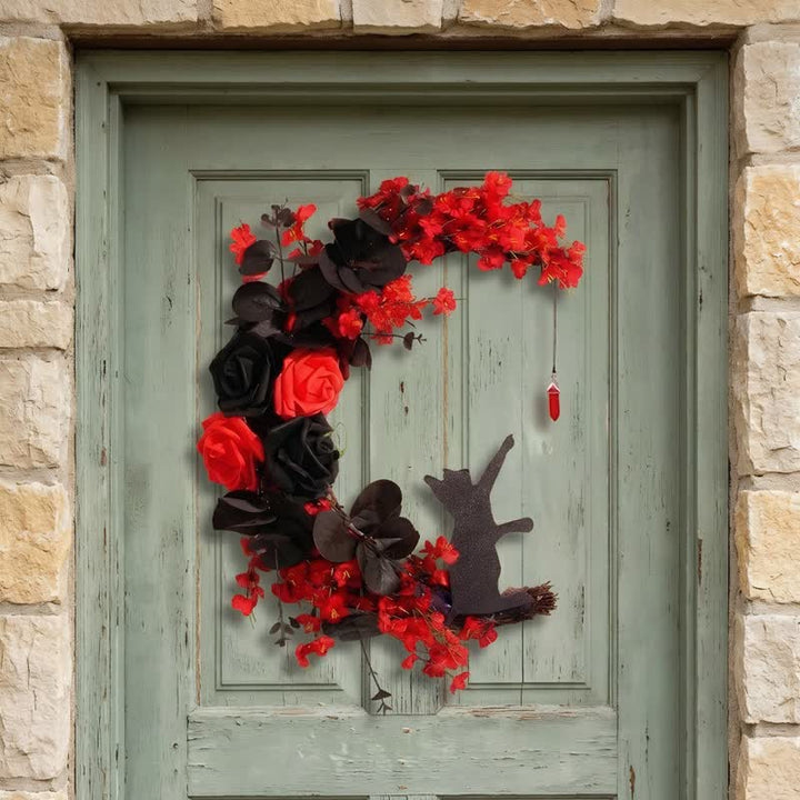 Couronne de porte Olivenorma en bois découpé et brindilles séchées en plastique, symbole mystérieux de protection, idéale pour décorer un chat. - Rouge - image 8